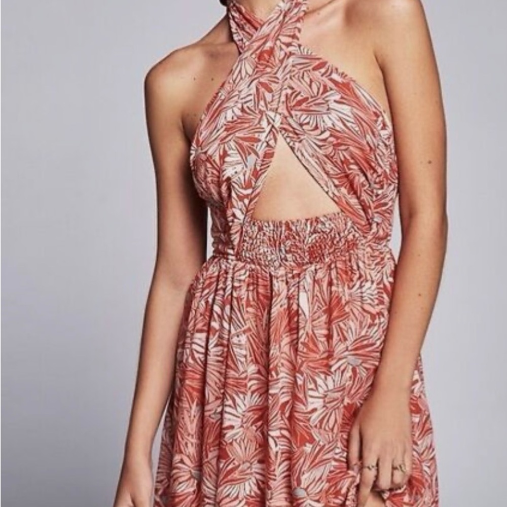 Free People Resort Pink Orange Halter Sundress (Libby convertible halter dress)